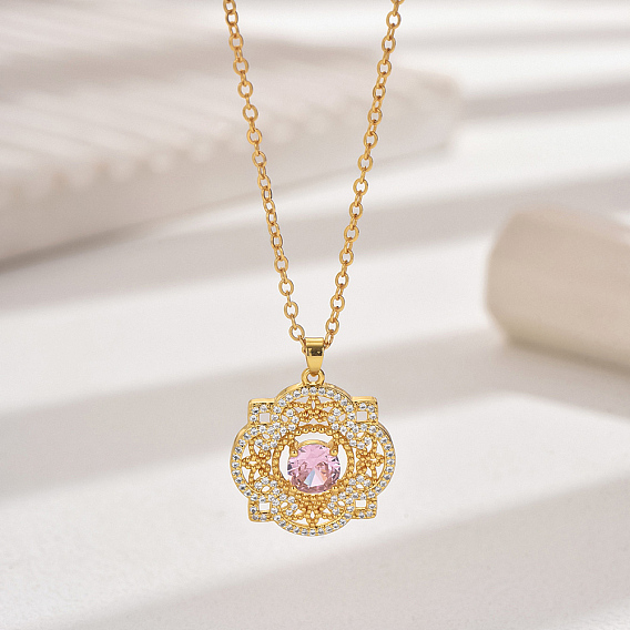 Винтажное ожерелье из латуни в этническом стиле с кубическим цирконием и цветком на ключице для женщин, золотые