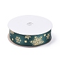 20 Yards Christmas Printed Polyester Satin Ribbon, for Wedding, Gift, Party Decoration, Gold Stamping Snowflake Pattern