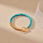 Женские браслеты из синтетической бирюзы и латуни с круглыми бусинами, с Переключить застежками, реальный 18 k позолоченный