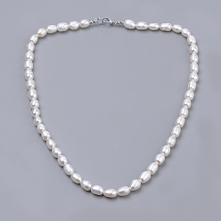 Натуральный жемчуг бисера ожерелья, с застежками латунного омара и железным кольцом