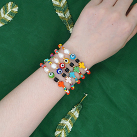 Стеклянные бусины эластичные скобы, Крестики-ножницы от сглаза и синтетической бирюзы для женщин, со стеклянной имитацией жемчуга