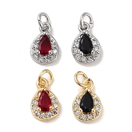 Brass Micro Pave Cubic Zirconia Charms, with Jump Rings, Teardrop