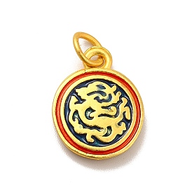 Rack Plating Alloy Enamel Pendants, Cadmium Free & Lead Free, with Jump Ring, Matte Gold Color, Flat Round