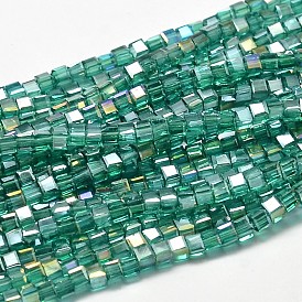 Faceted Cube Full Rainbow Plated Transparent Electroplate Glass Beads Strands, 2.5x2.5x2.5mm, Hole: 0.8mm, about 185pcs/strand, 15.7 inch