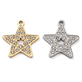 304 Stainless Steel Pendants, with Rhinestone, Star