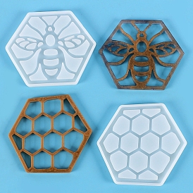DIY Bees & Honeycomb Hexagon Coaster Silicone Molds, Cup Mat Molds, Resin Casting Molds
