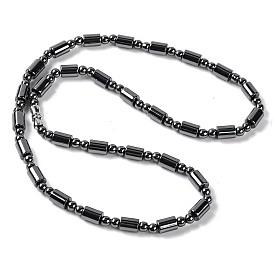 Column & Round Synthetic Non-magnetic Hematite Beaded Necklaces, with Alloy Screw Clasps