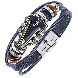 1Pc Alloy & Leather Cord Bracelets for Men Women, Guitar