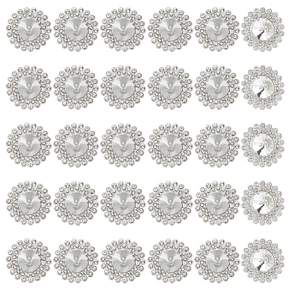 30 шт. пуговицы со стразами из сплава, 1-луночное, плоско-круглые