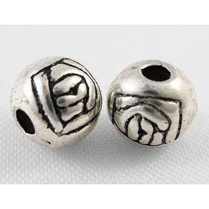 Сплавочные овальные бусины тибетского стиля , без свинца и без кадмия, круглая с цветком, диаметром около 6 мм , отверстие : 2 мм