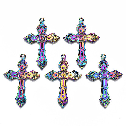 Rainbow Color Alloy Big Pendants, Cadmium Free & Lead Free, Cross