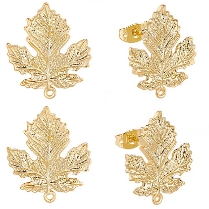 4 пары латунных сережек-гвоздиков, с петлей, лист