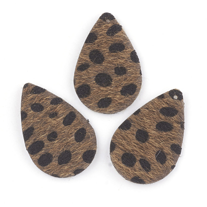 PU Leather Pendants, with Faux Horsehair Fabric, Teardrop with Spot Pattern