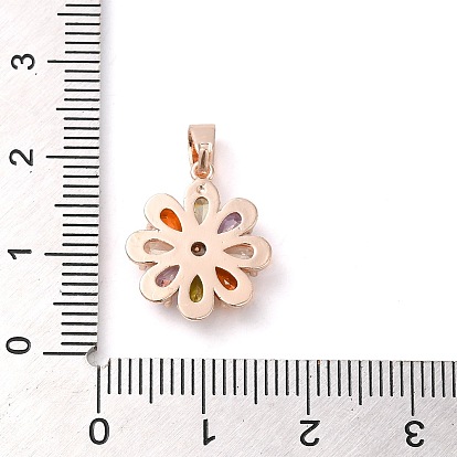 Brass Micro Pave Cubic Zirconia Pendants, Long-Lasting Plated, Rose Gold, Flower Charm