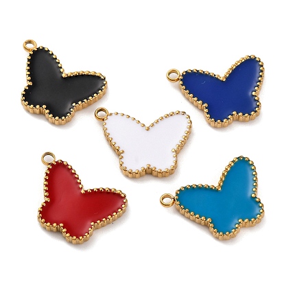 Ионное покрытие (ip) 304 подвески из нержавеющей стали с эмалью, реальный 18 k позолоченный, очарование бабочки