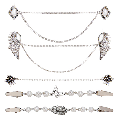 5 шт. 5 стили зажимы для кардигана из сплава, с абс пластмассовыми жемчужными бисером, зажимы воротника свитера, разнообразные