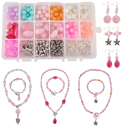 DIY Jewelry Set Making, Acrylic Beads, Glass Beads, Tibetan Style Spacer Beads and Pendant, Tibetan Style Alloy Rhombus Toggle Clasps
