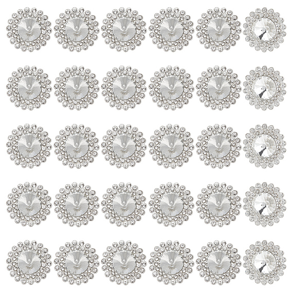 30 шт. пуговицы со стразами из сплава, 1-луночное, плоско-круглые