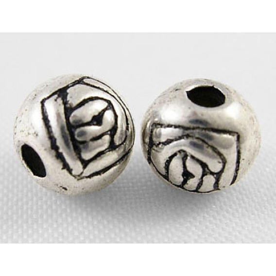 Сплавочные овальные бусины тибетского стиля , без свинца и без кадмия, круглая с цветком, диаметром около 6 мм , отверстие : 2 мм