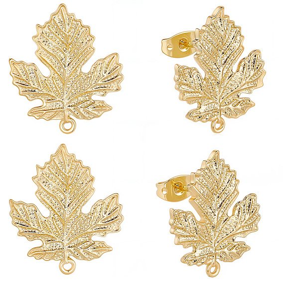 4 пары латунных сережек-гвоздиков, с петлей, лист