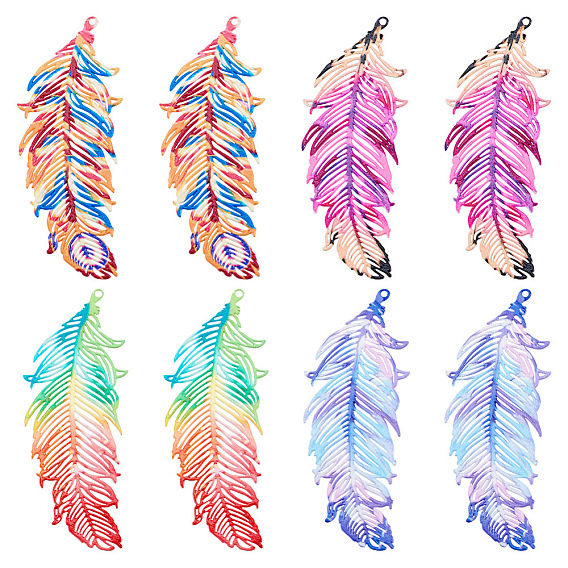 16 шт. 4 цвета, окрашенные распылением 430 подвески из нержавеющей стали, гравированные металлические украшения, перо