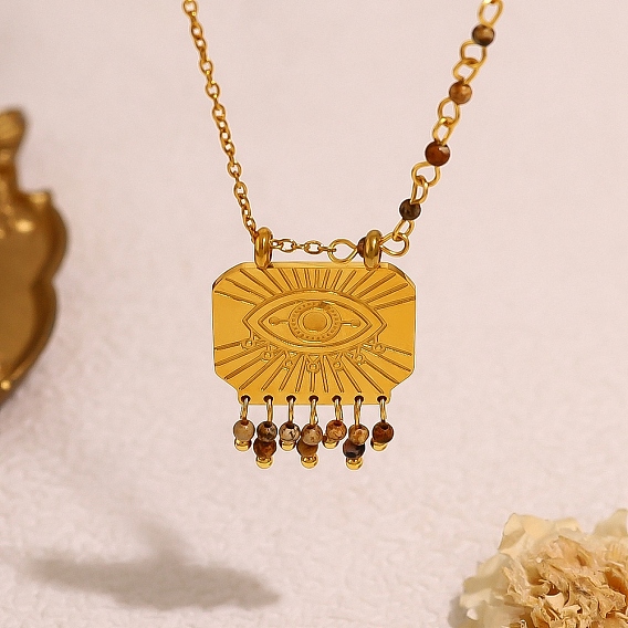 Бохо 304 Подвеска-кулон в виде сглаза из нержавеющей стали с кисточкой из натурального камня в форме карты для женщин