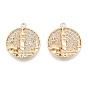 Brass Micro Pave Clear Cubic Zirconia Pendants, Cadmium Free & Nickel Free & Lead Free, Flat Round with City