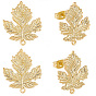 4 пары латунных сережек-гвоздиков, с петлей, лист