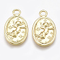 Brass Pendants, Real 18K Gold Plated, Oval with Cupid/Cherub