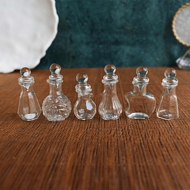 Mini Glass Bottle Tableware Display Decorations, with Black Wood Tray, for Dollhouses