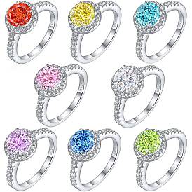 925 Sterling Silver Micro Pave Cubic Zirconia Plain Band Rings, Real Platinum Plated, Flat Round