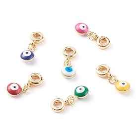 Brass Enamel Pendants, with Tube Bails, Flat Round with Evil Eye, Real 18K Gold Plated