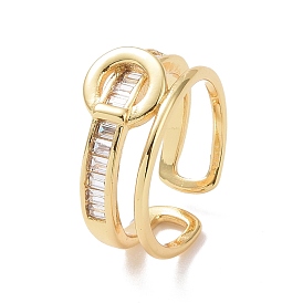 Clear Cubic Zirconia Ring Buckle Shape Open Ring, Brass Jewelry for Women, Cadmium Free & Lead Free