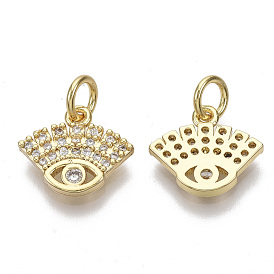 Brass Micro Pave Cubic Zirconia Charms, with Jump Rings, Nickel Free, Eye, Clear