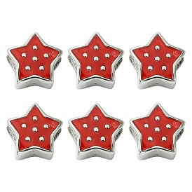6pcs 304 perles européennes en acier inoxydable, avec l'émail, Perles avec un grand trou   , étoiles
