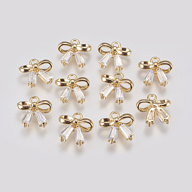 Brass Micro Pave Cubic Zirconia Charms, Bowknot