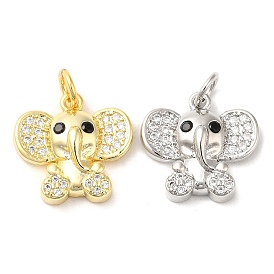 Rack Plating Brass with Cubic Zirconia Pendants, Long-Lasting Plated, Lead Free & Cadmium Free, Elephant Charm