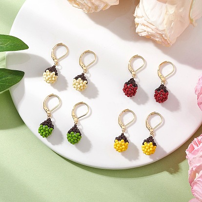 Серьги из стеклянных бусин ручной работы с застежкой-молнией, желудь, с выпечкой окрашены перламутровым стеклом круглые бусины, золотые