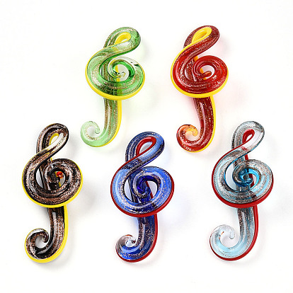 Ручной золотой песок Lampwork большие кулоны, прелести музыкальных нот
