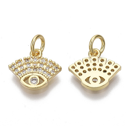 Brass Micro Pave Cubic Zirconia Charms, with Jump Rings, Nickel Free, Eye, Clear