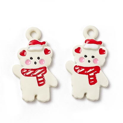Christmas Theme Spray Painted Alloy Enamel Pendants, Bear