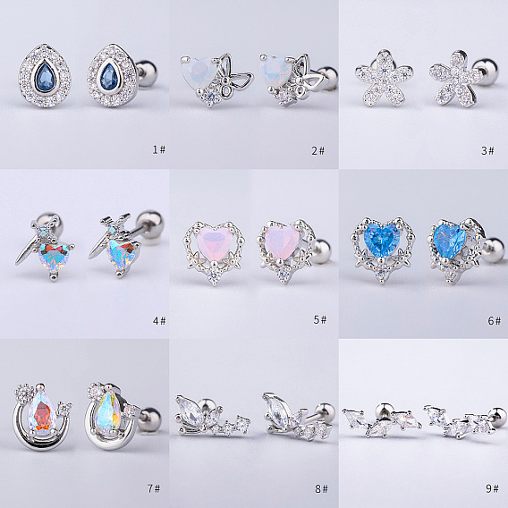 Латунные серьги-гвоздики с кубическим цирконием, с 316 l хирургическими штифтами из нержавеющей стали