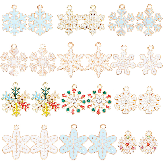 48шт 12 стиль рождественские подвески из сплава эмали, со стразами, снежинка