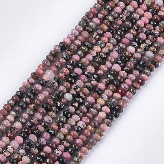 Natural Rhodonite Beads Strands, Faceted, Rondelle