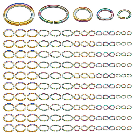 250 piezas 5 estilos chapado en iones (ip) 304 anillos de salto de acero inoxidable, anillos del salto abiertos, oval