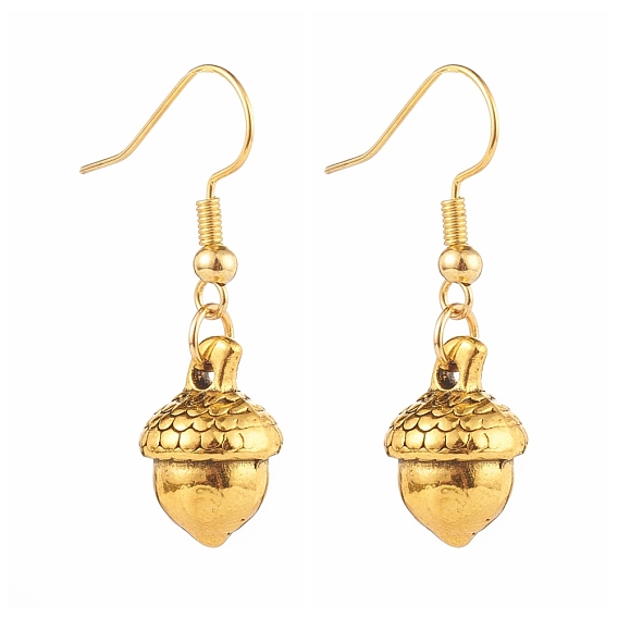 Tibetan Style Alloy Acorn Dangle Earrings, with Iron Earring Hooks