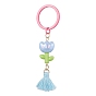 Acrylic Keychains, with Polycotton Tassel Pendant and Iron Split Key Rings, Flower