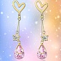 Alloy Rhinestone Heart & Star & Teardrop Stud Dangle Earrings for Women, Golden