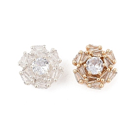 Rack Plating Brass Micro Pave Cubic Zirconia Beads, Long-Lasting Plated, Lead Free & Cadmium Free, Flower