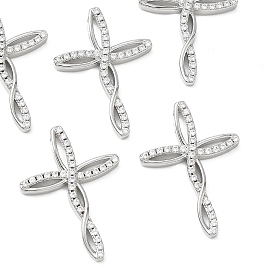 SHEGRACE Brass Clear Cubic Zirconia Pendants, Hollow Cross Charms, Cadmium Free & Lead Free & Nickel Free